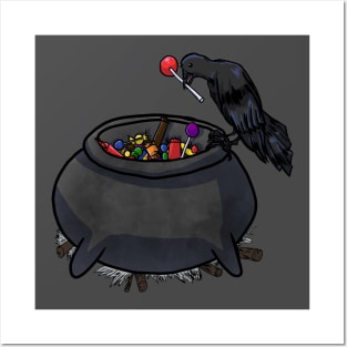 Cute Crow With Candy Cauldron Posters and Art
